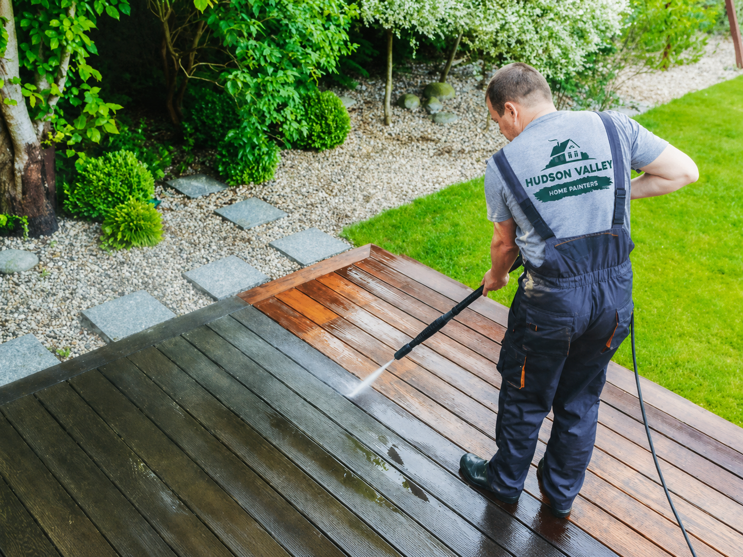 Residential deck pressure washing in the Hudson Valley